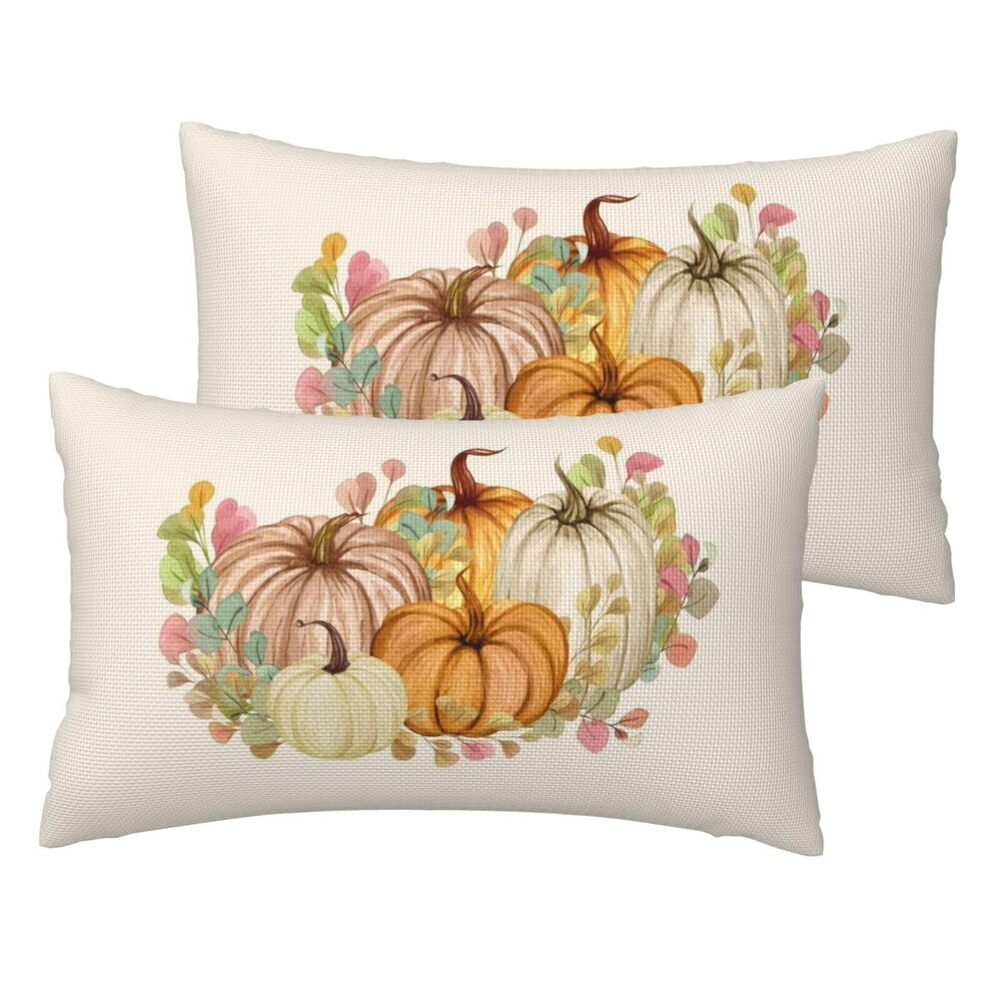 3447 Fall Throw Pillow Covers 12x20 Inch Set of 2, Autumn Harvest Pumpkin